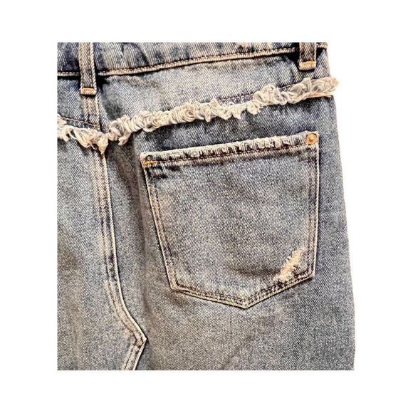 ZARA DENIM HIGH WAISTED FLORAL EMBROIDERED DISTRESSED CUT OFF MINI SKIRT SIZE S - Picture 4 of 7